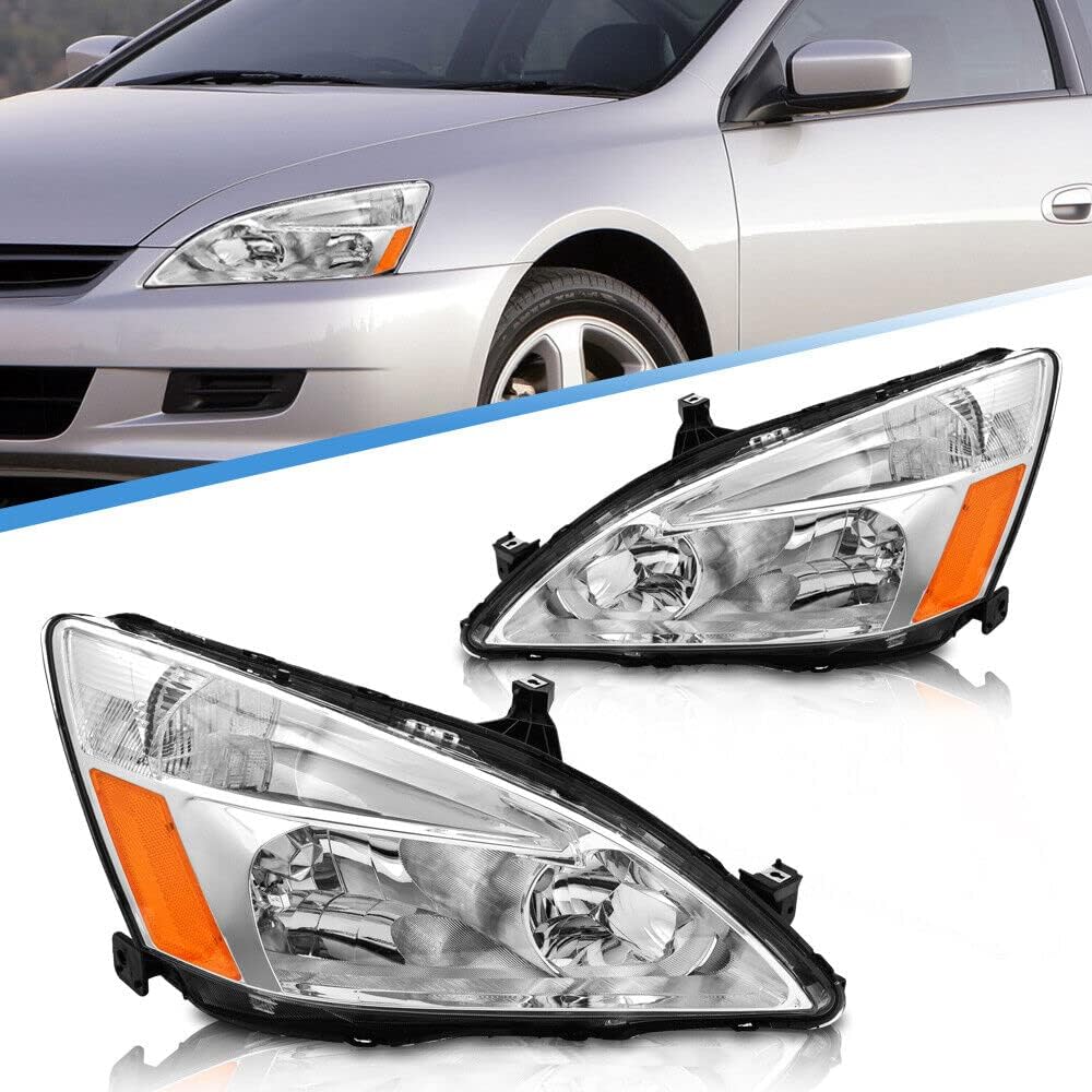 for 2003-2007 Honda Accord Headlights Assembly Chrome Pair