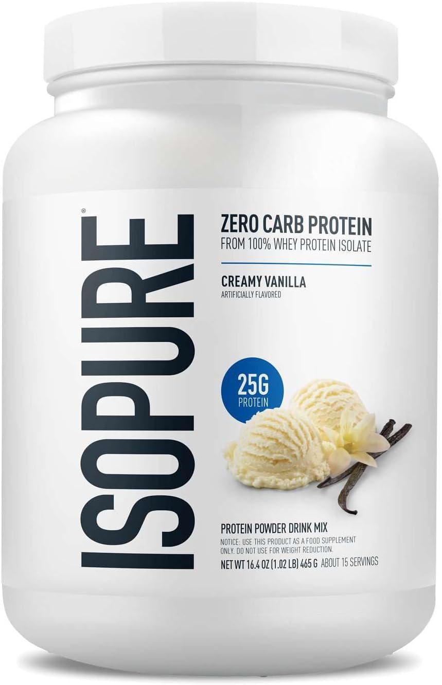 Isopure Zero Carb 100% Pure Whey Isolate Protein Powder, Lactose Free, Gluten Free, with Vitamins, Creamy Vanilla, 25g Protein Per Serving, 1 Lb, 15 Servings (Packaging May Vary)