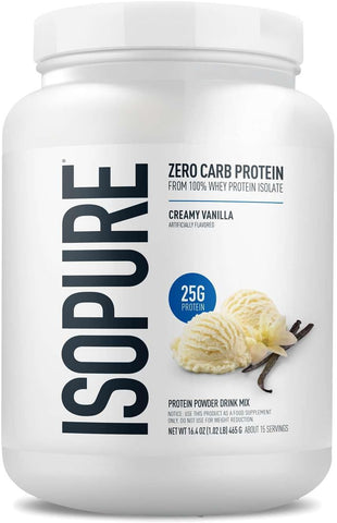 Isopure Zero Carb 100% Pure Whey Isolate Protein Powder, Lactose Free, Gluten Free, with Vitamins, Creamy Vanilla, 25g Protein Per Serving, 1 Lb, 15 Servings (Packaging May Vary)