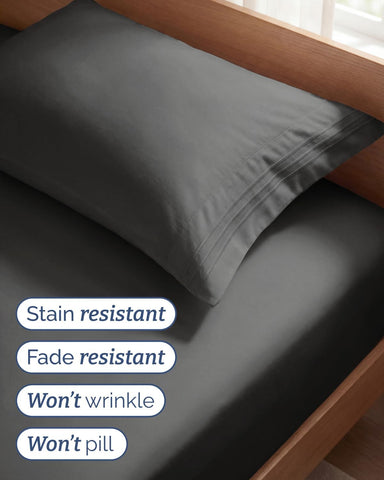 Twin Size 3 Piece Sheet Set - Comfy Breathable & Cooling Sheets - Charcoal