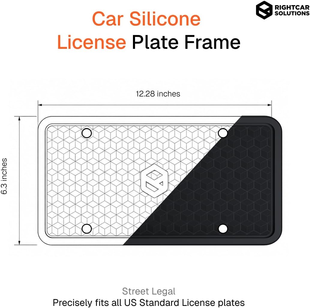 Rightcar Solutions Car Plate Frame, Silicone License Plate Frame, Rust-Proof Rattle-Proof Weather-Proof License Plate Holder for Front or Rear, Black, 1 Pack