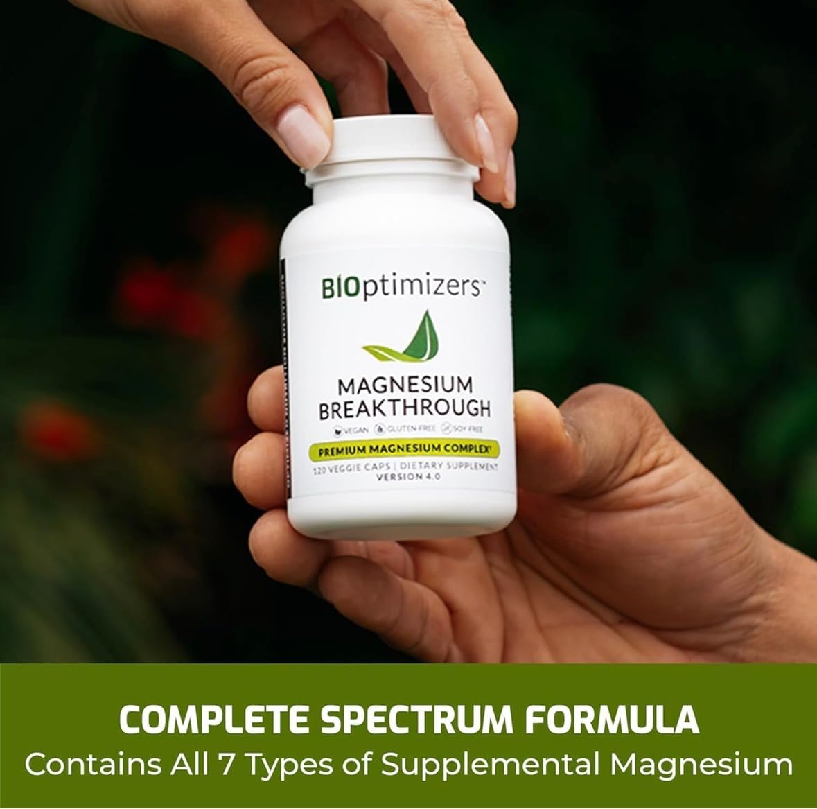 BIOptimizers Magnesium Breakthrough Supplement with 500mg - 7 Forms of Magnesium: Glycinate, Malate, Citrate, and More - Natural Support for Sleep and Cognitive Function -60 Capsules- Calming Vitamins