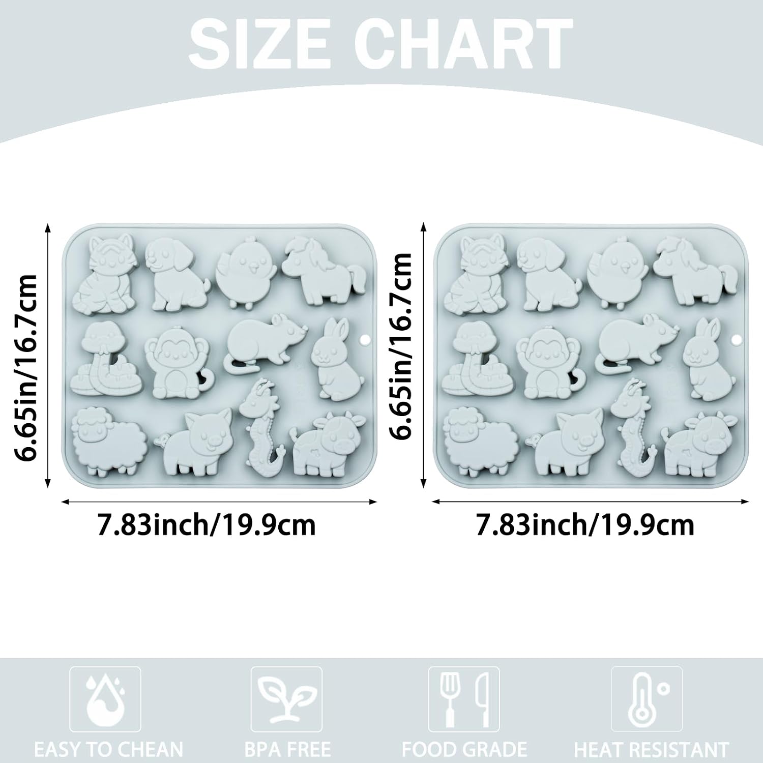 2pcs Animal Chocolate Silicone Molds, 12-Cavity, 7.83 x 6.57 inches