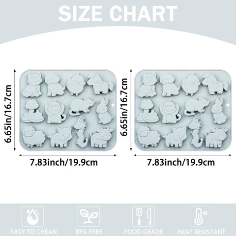 2pcs Animal Chocolate Silicone Molds, 12-Cavity, 7.83 x 6.57 inches