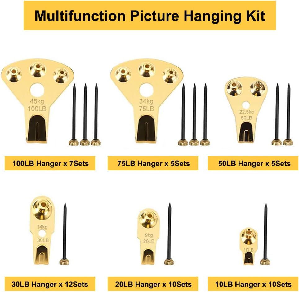 125 Pcs Heavy Duty Picture Hanging Kit with Nails for Wooden/Drywall - Professional Hangers for Canvas, Office Pictures, Clock, House Decoration - Holds 10-100 lbs (Pack of 2)