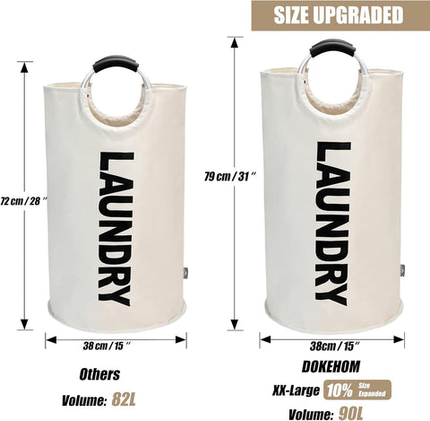 DOKEHOM 90L Large Laundry Basket Bag, Collapsible Tall Hamper, Beige