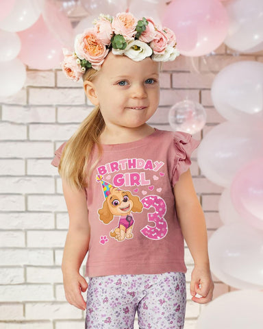 Tstars Paw Patrol Skye Birthday Girl Tee Toddler Ruffle Sleeve Party Top