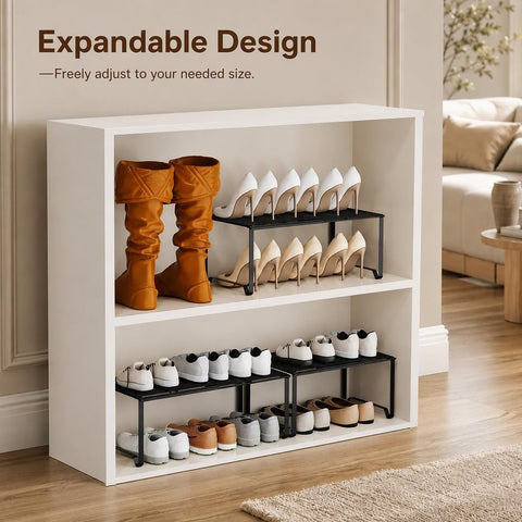 Extendable Metal Wire Shelf Organizer - Adjustable 15-24.4in Length, Stackable Storage Rack for Kitchen/Pantry/Bathroom/Shoe Cabinet/Tool Closet (1,Black)