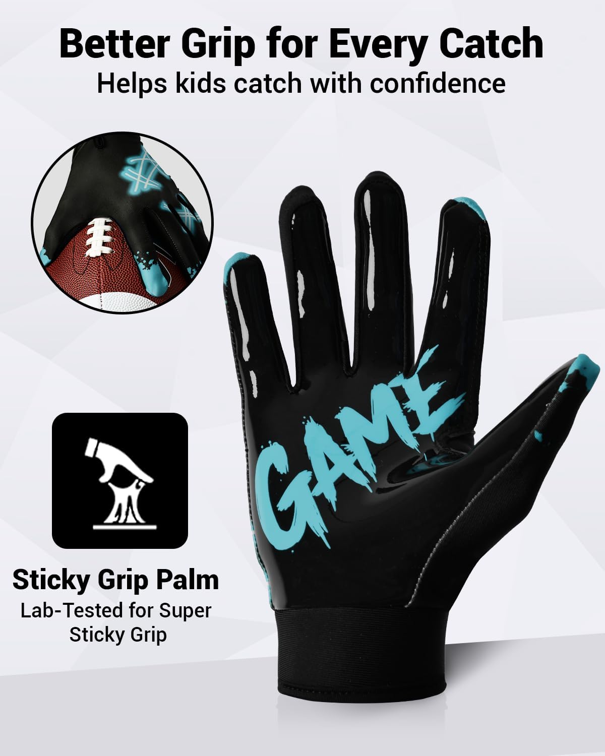 RIGWARL Football Gloves Adult Men, Youth Kids Football Gloves with Super Sticky Grip, Receiver Glove Best Gift for Adult Youth Kids Boys 8-12