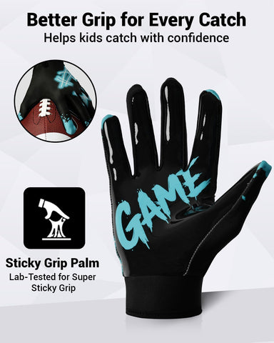 RIGWARL Football Gloves Adult Men, Youth Kids Football Gloves with Super Sticky Grip, Receiver Glove Best Gift for Adult Youth Kids Boys 8-12