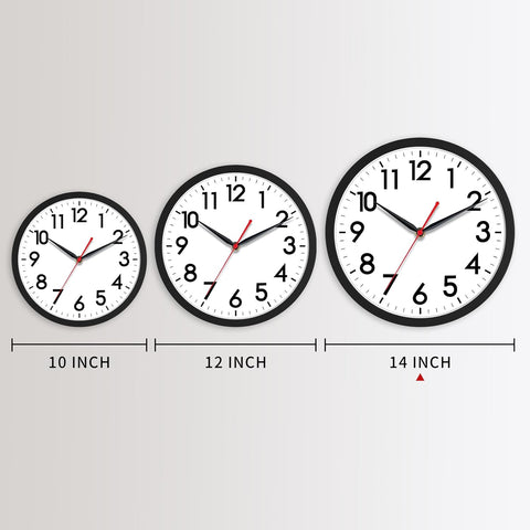 AKCISOT 14 Inch Wall Clock, Silent Battery Operated Analog Clock, Black