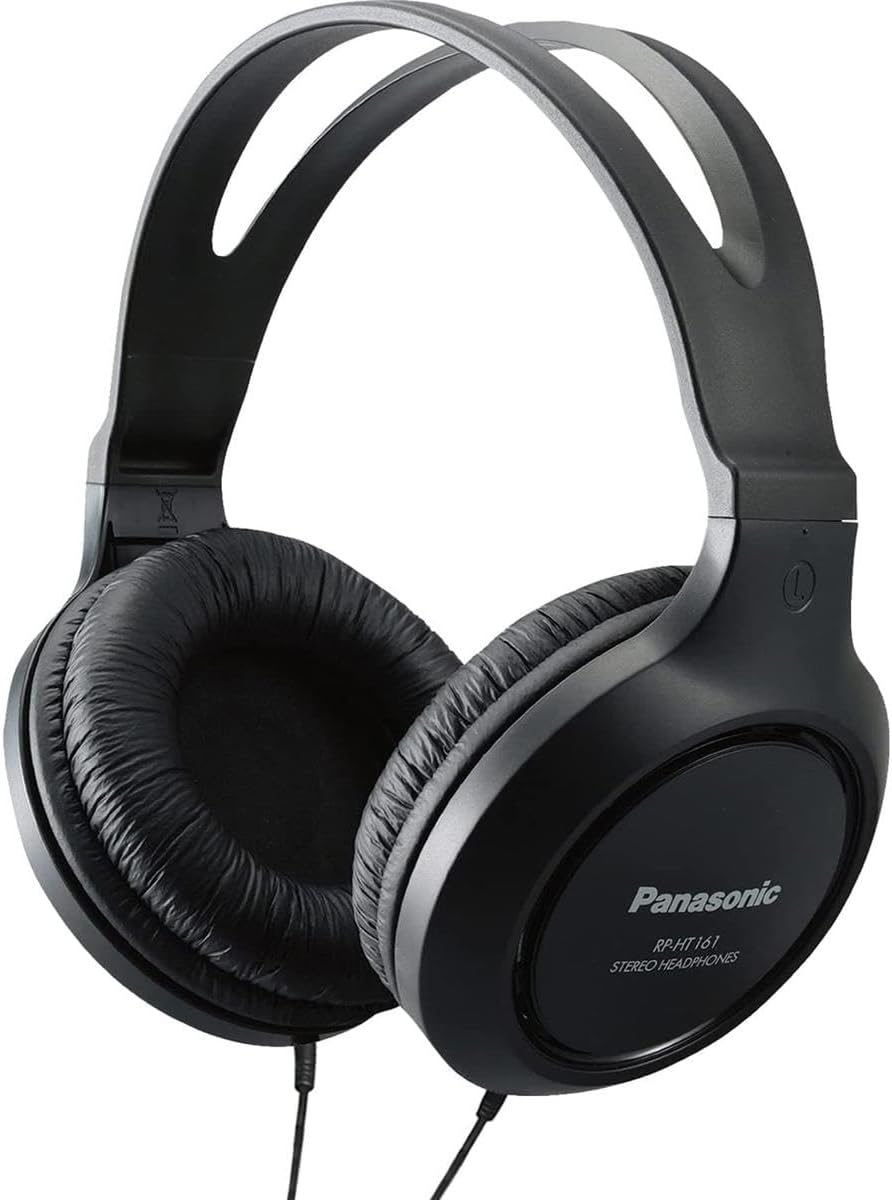 Panasonic Headphones, Lightweight Over The Ear Wired Headphones with Clear, Sound and XBS for Extra Bass, Long Cord, 3.5mm Jack for Phones and Laptops – RP-HT161-K (Black)