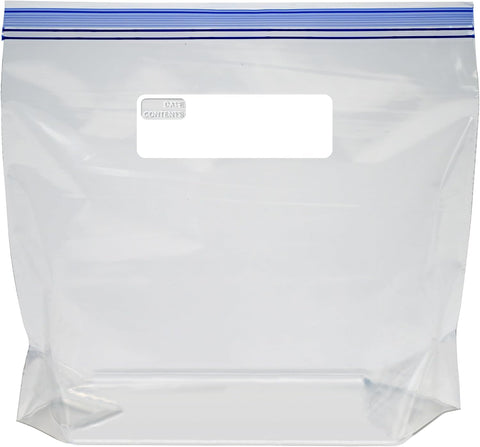 Amazon Basics Reclosable Freezer Gallon Size Bags with Double Zipper Seal, Stand-Up Bottom, BPA Free, 90 Count (Previously Solimo)