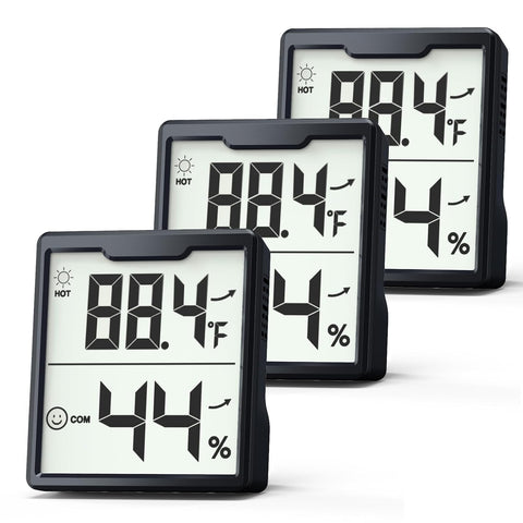 3 Pieces Digital Hygrometer Indoor Thermometer Humidity Meter, Black