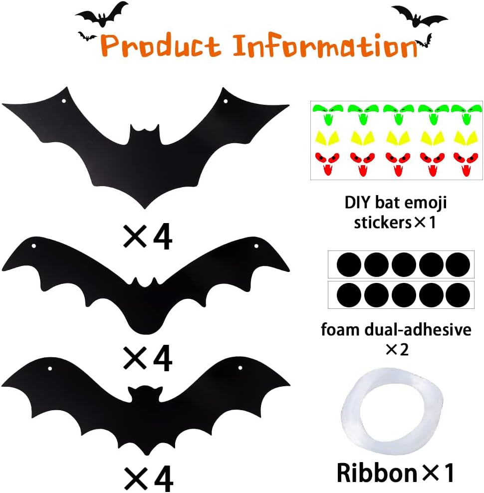 YUJUN Halloween Hanging Bats for 12PCS 3D Halloween Yard Outdoor Decoration