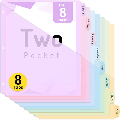 Forvencer 8 Count Dividers with Two Pockets, 8 tab Binder Dividers