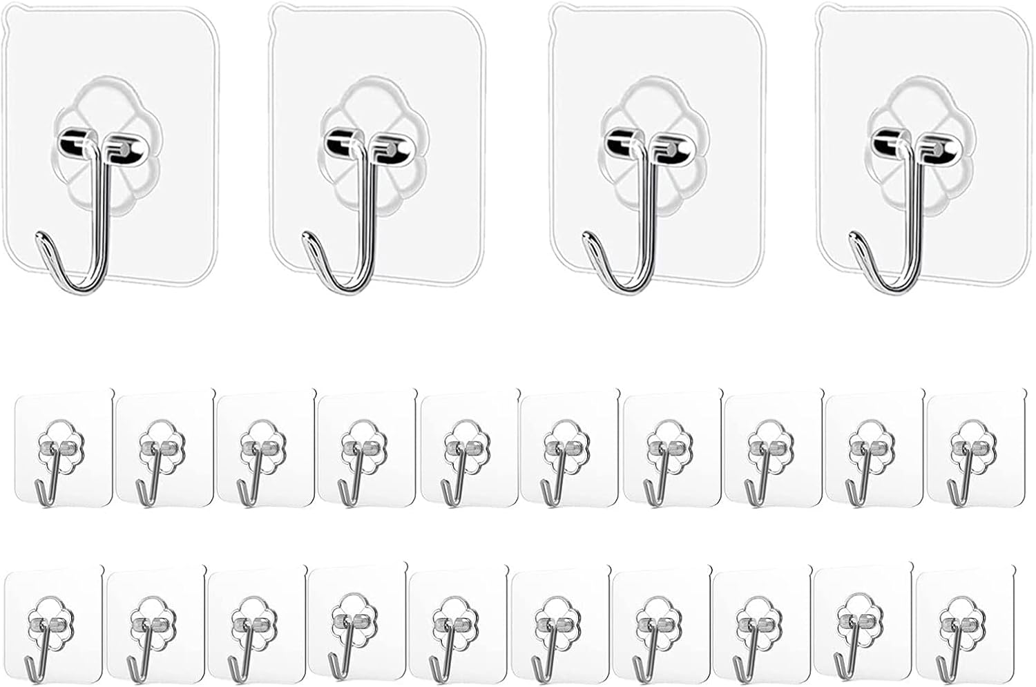 Adhesive Hooks Kitchen Wall Hooks - 24 Packs Heavy Duty 24lb(Max) Nail Free Transparent,Waterproof,Sticky Stainless Hangers for Keys,Bathroom, Shower, Outdoor, Kitchen,Door,Home Improvement,Utility