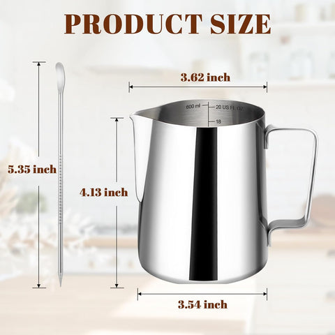 Amrules Milk Frothing Pitcher 20oz Frother Cup Barista Tools, Silver