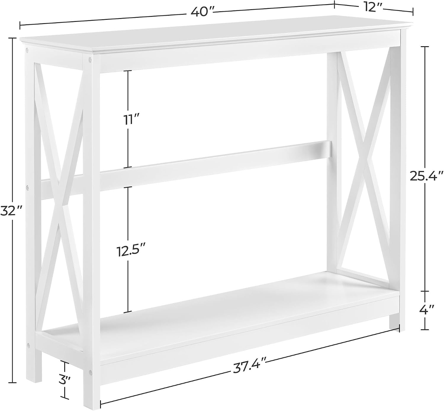 Yaheetech Narrow White Entryway Console Table, 2-Tier X-Frame Storage Shelf