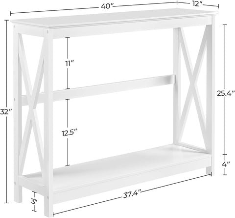 Yaheetech Narrow White Entryway Console Table, 2-Tier X-Frame Storage Shelf