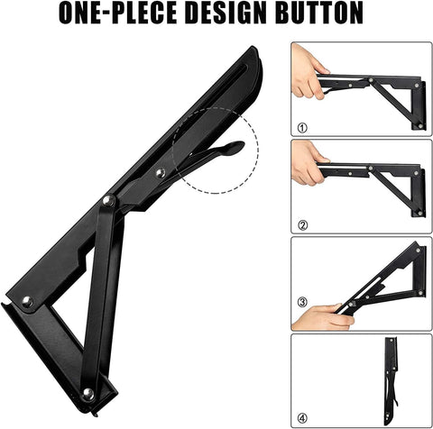 Folding Shelf Brackets 10 inch 8 Pcs - DIY Wall Mounted Shelf Bracket for Garage Workstation, Stuff Supports, Plant Stand - Heavy Duty Metal Collapsible Floating Shelf Bracket Black