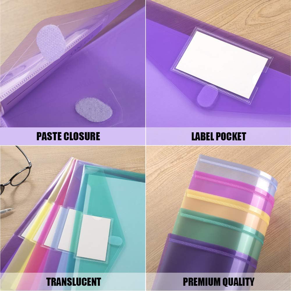 Sooez 24 Pack File Folders, Clear Poly Envelopes Plastic Folders A4 Pouch