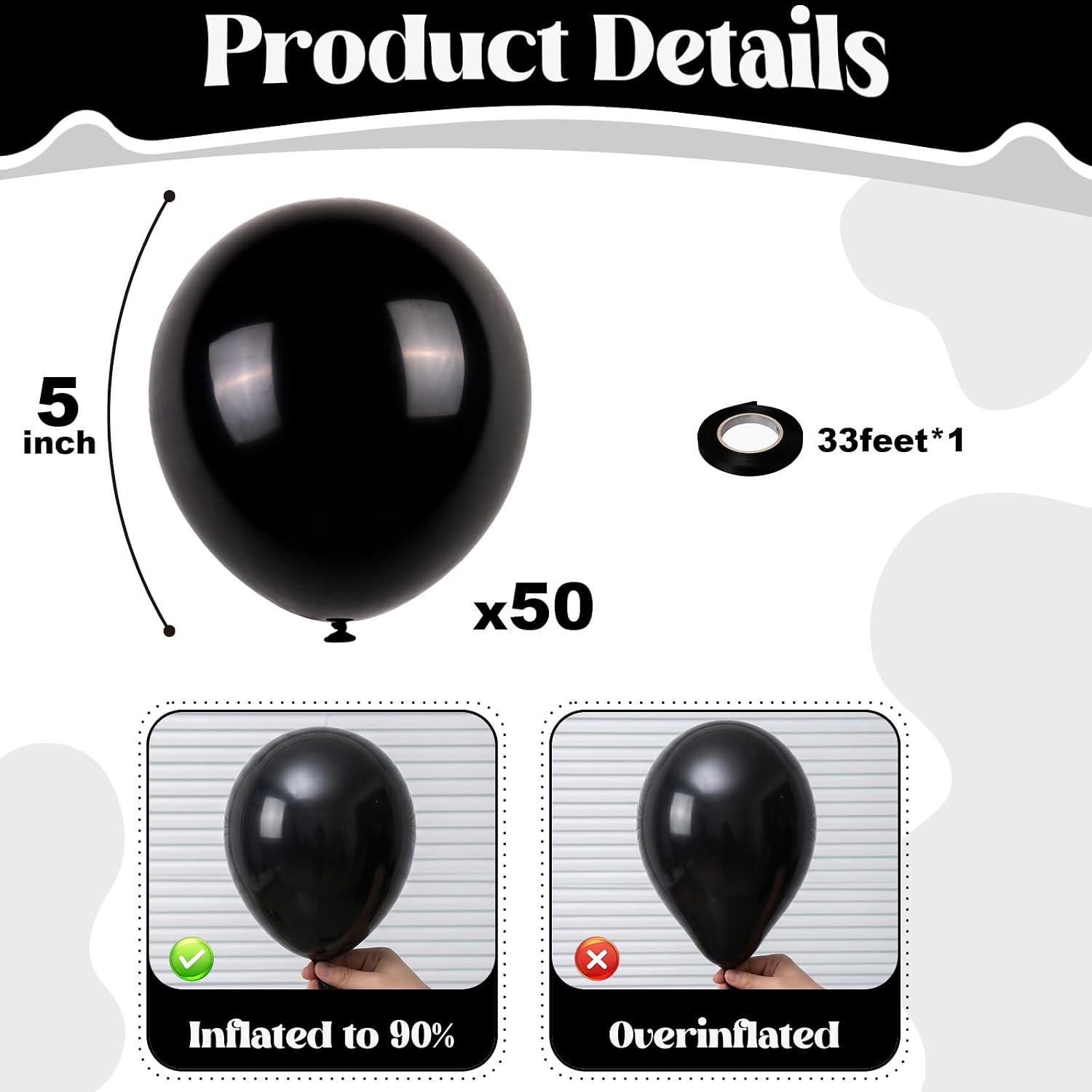 Togvu Black Balloons, 50Pack 5 Inch Small Mini Black Latex Party Balloons