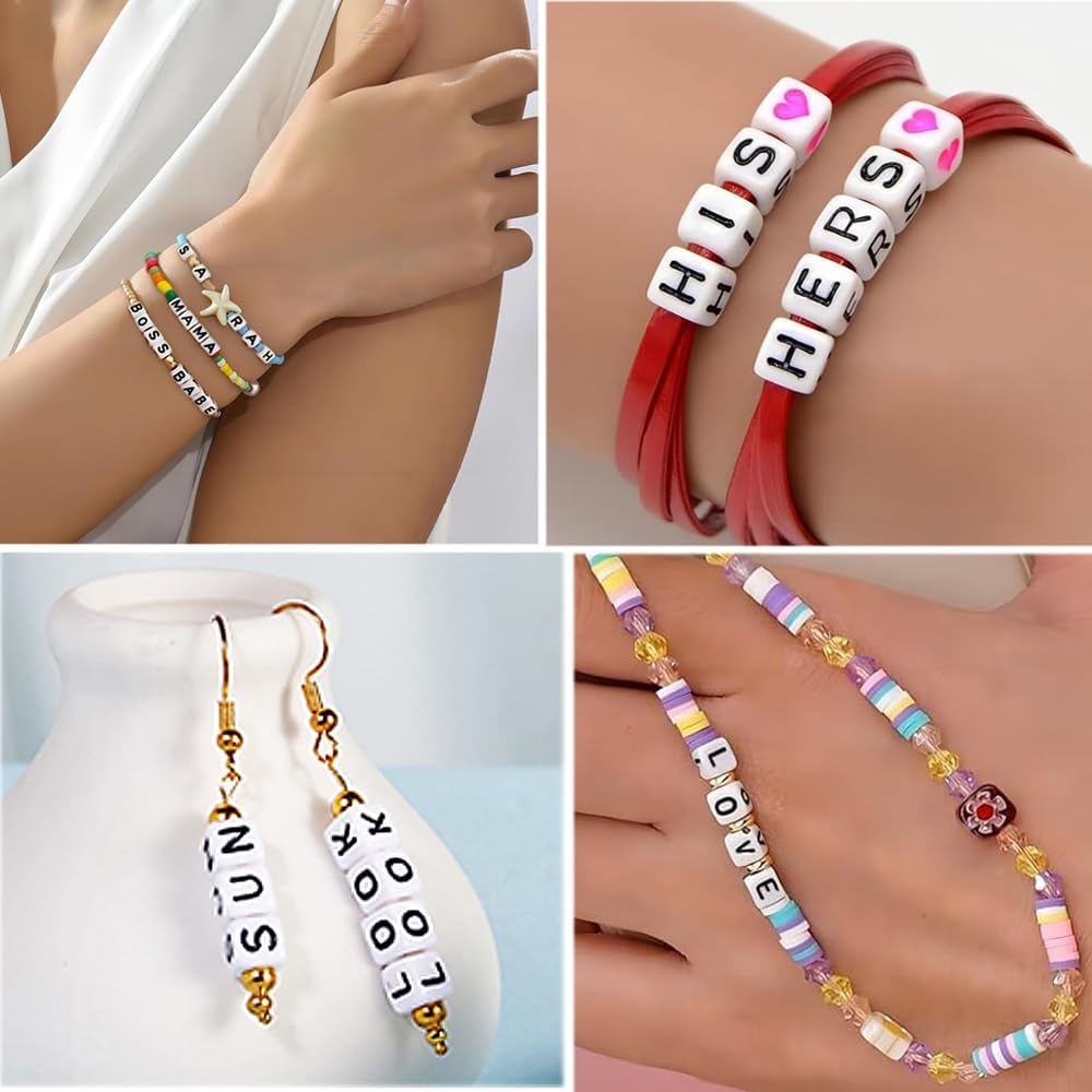 MIIIM 100pcs Pony Beads Letter H for Keychains Making, 6x6mm Large Hole Square Letter Beads for Bracelets Making, Alphabets, Numbers (White and Black)