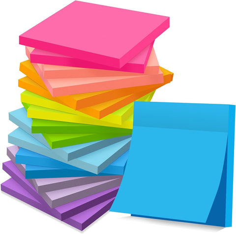 (18 Pads) Sticky Notes 3x3 inch, 9 Bright Colors Self-Stick Pads