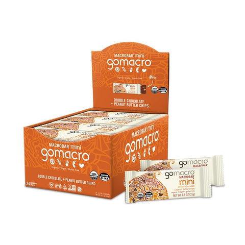GoMacro MacroBar Mini Organic Vegan Snack Bars - Double Chocolate + Peanut Butter Chips (0.90 Ounce Bars, 24 Count)