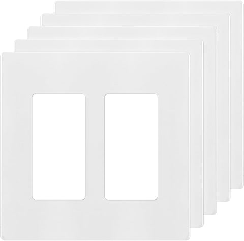 ENERLITES 2-Gang White Screwless Decorator Wall Plate Outlet Cover, 5 Pack