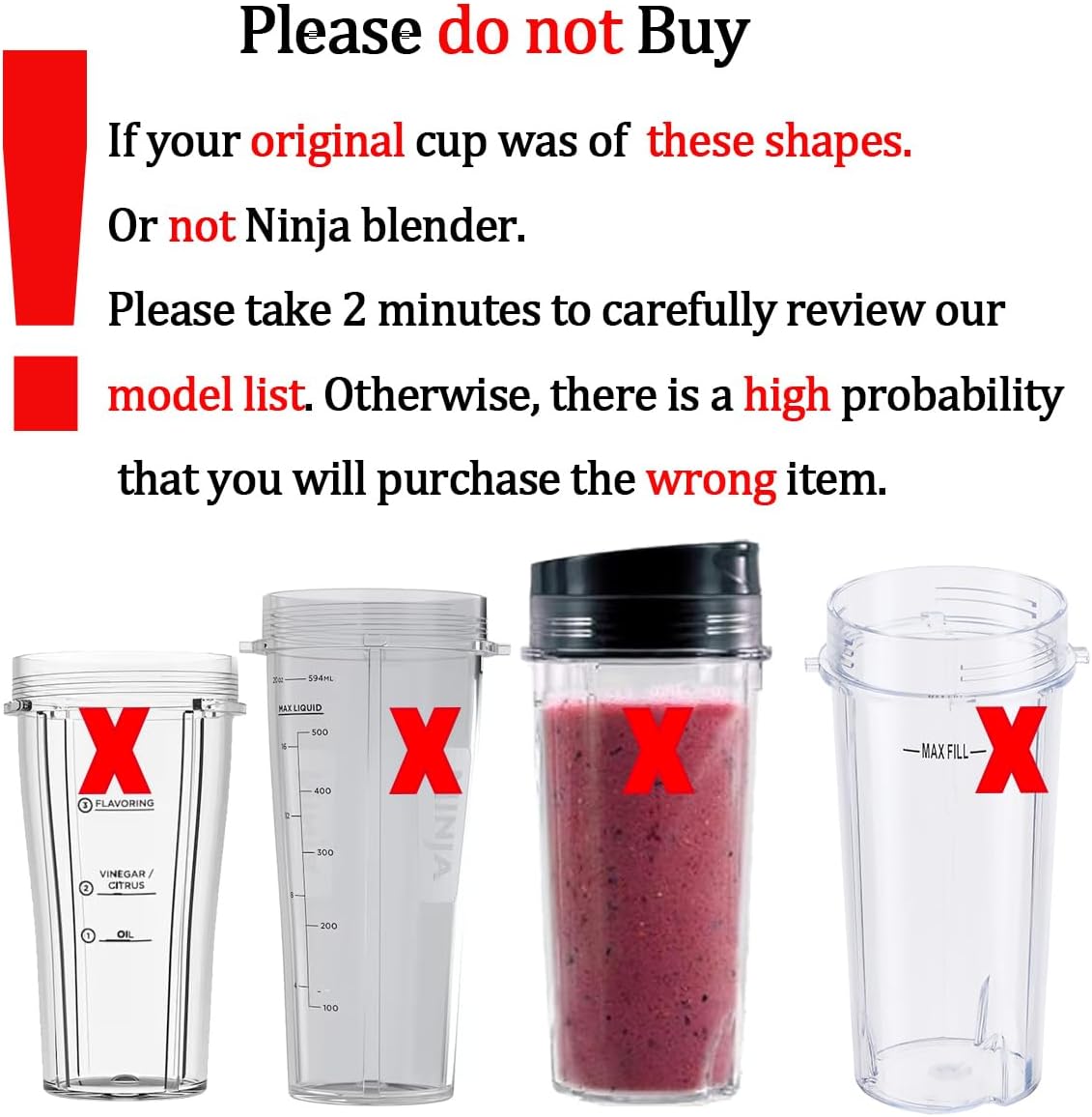 Replacement 24oz Blender Cup and New Lid with Handle for Nutri Ninja BN751 BN801 Foodi SS101 SS151 SS351 SS401 BL450 BL456 BL480 BL482 BL640 BL642 BL682 Ninja Blender Auto IQ Blade, 2-Pack