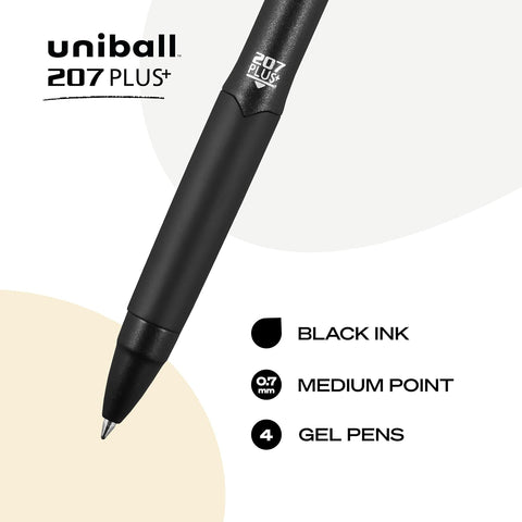 uniball™ 207 Plus+ Gel Pens, Black Ink, 0.7mm Medium Point, 4 Count