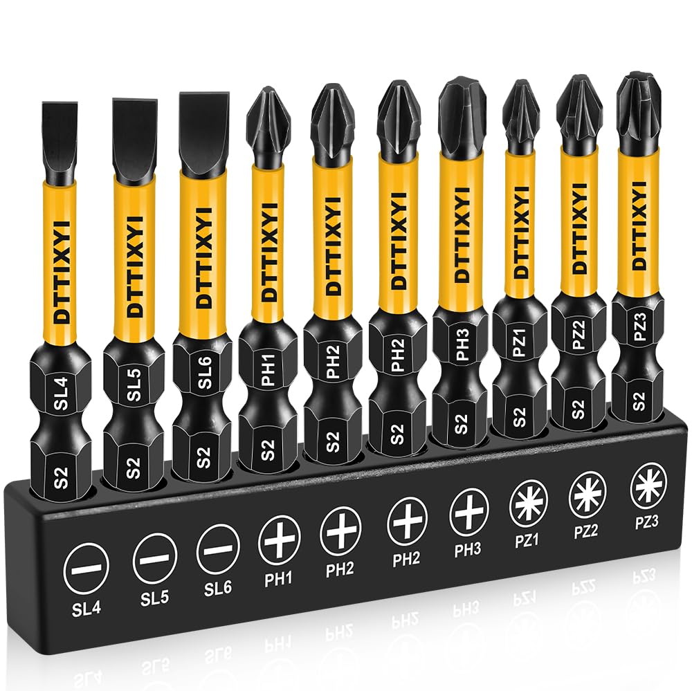 Magnetic Screwdriver Bit Set, 10 PCS, 2 in, 1/4 in Hex, PH/PZ/SL