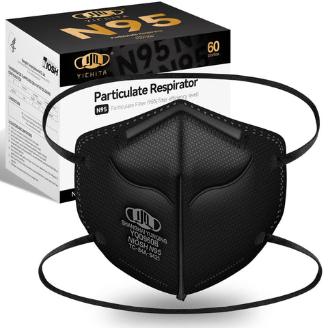 N95 Mask NIOSH Approved 60-Pack, Particulate Respirator N95 Face Masks Universal Fit - Individually Wrapped, Black