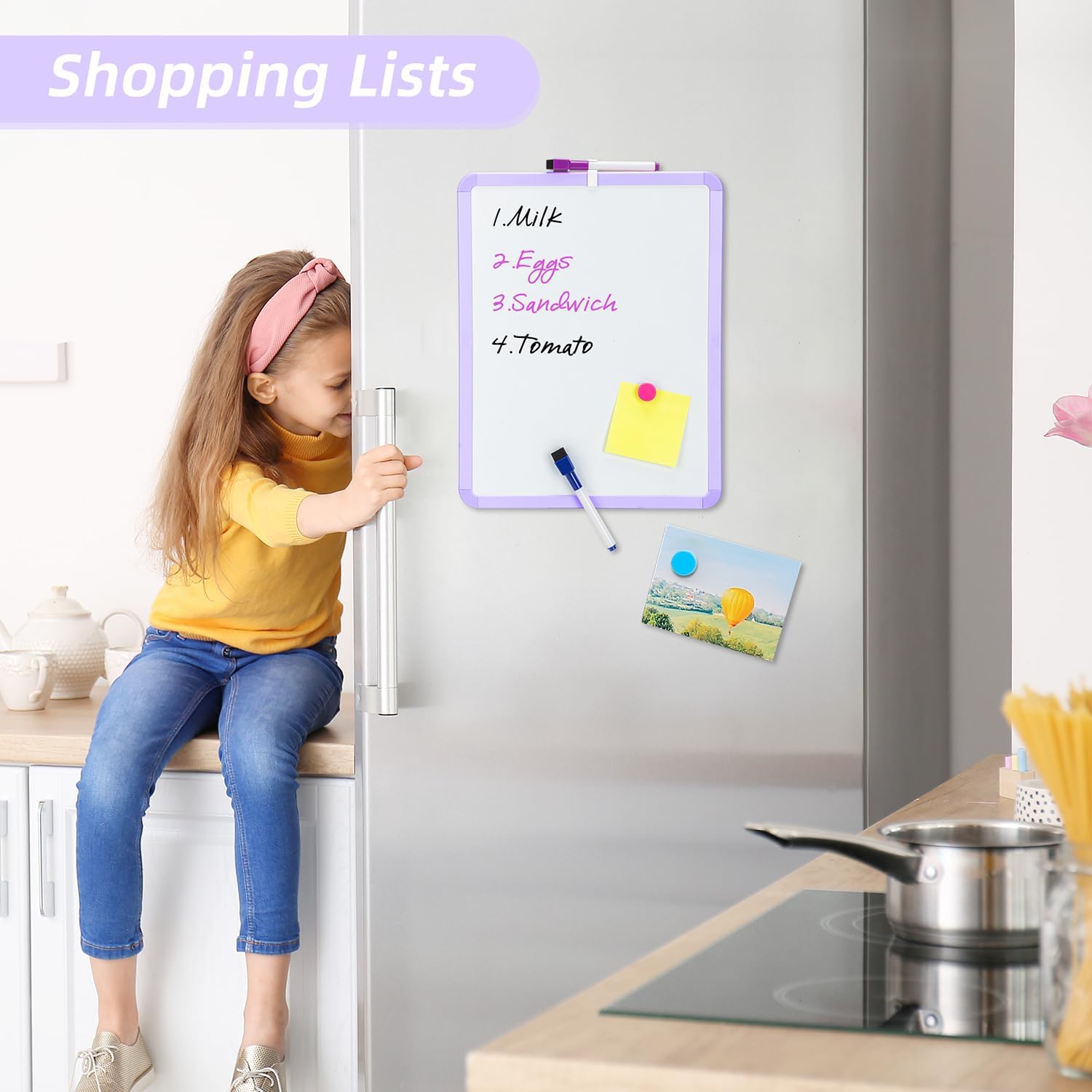 VUSIGN Magnetic Dry Erase Board, 14 x 11 Inches White Board, Purple