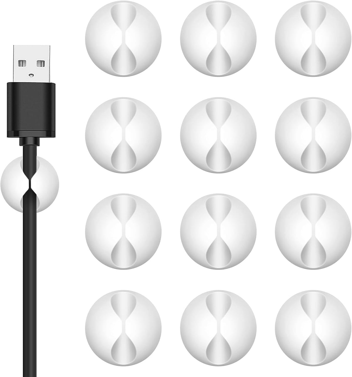 Flezoo 12PCS White Adhesive Cable Clips Cord Organizer for Wire Management