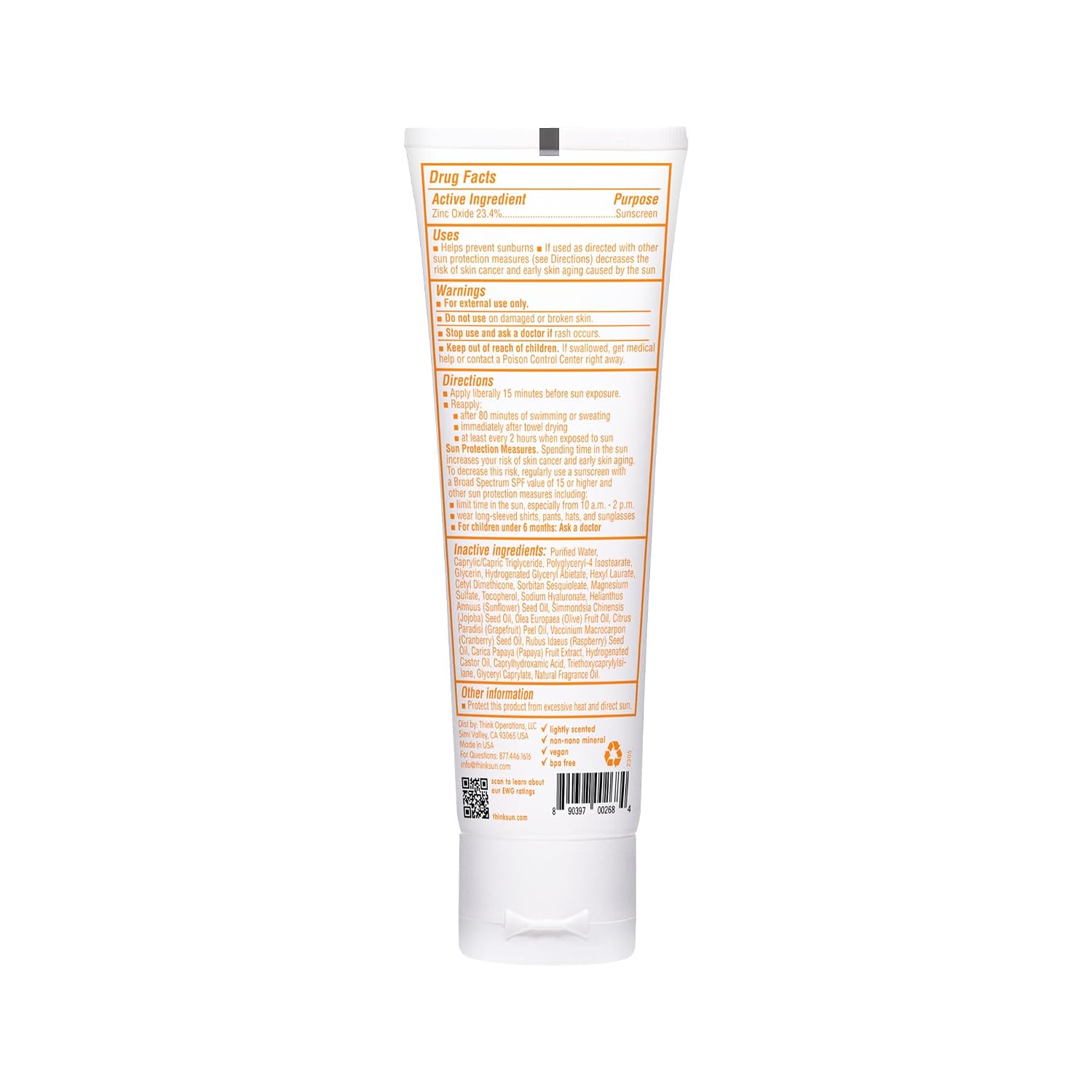 Thinkbaby Baby Sunscreen SPF 50+, Mineral Formula, Water Resistant, 3 Oz