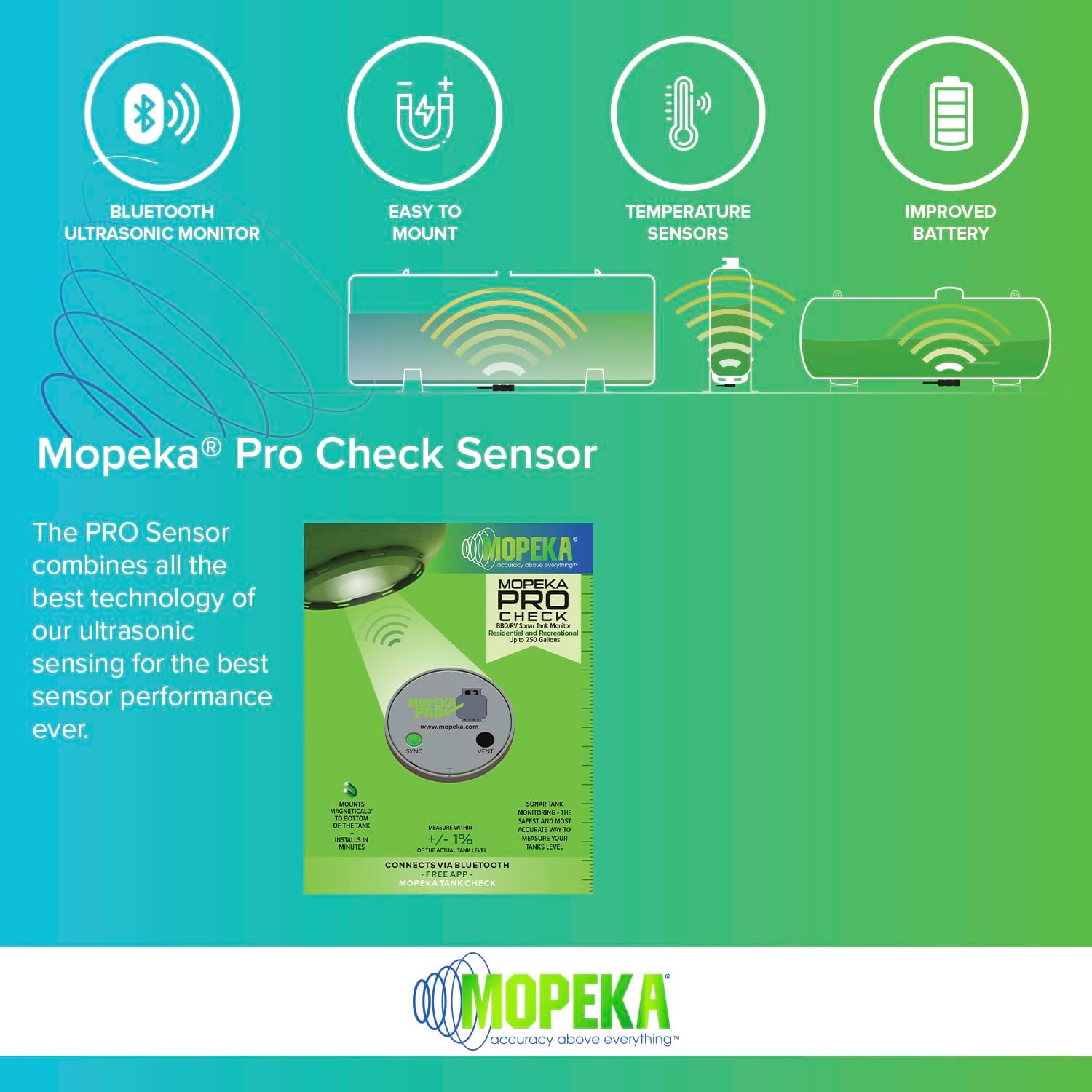 Mopeka Pro Check Bluetooth Propane Tank Sensor, Magnetic, 250 Gallon Max