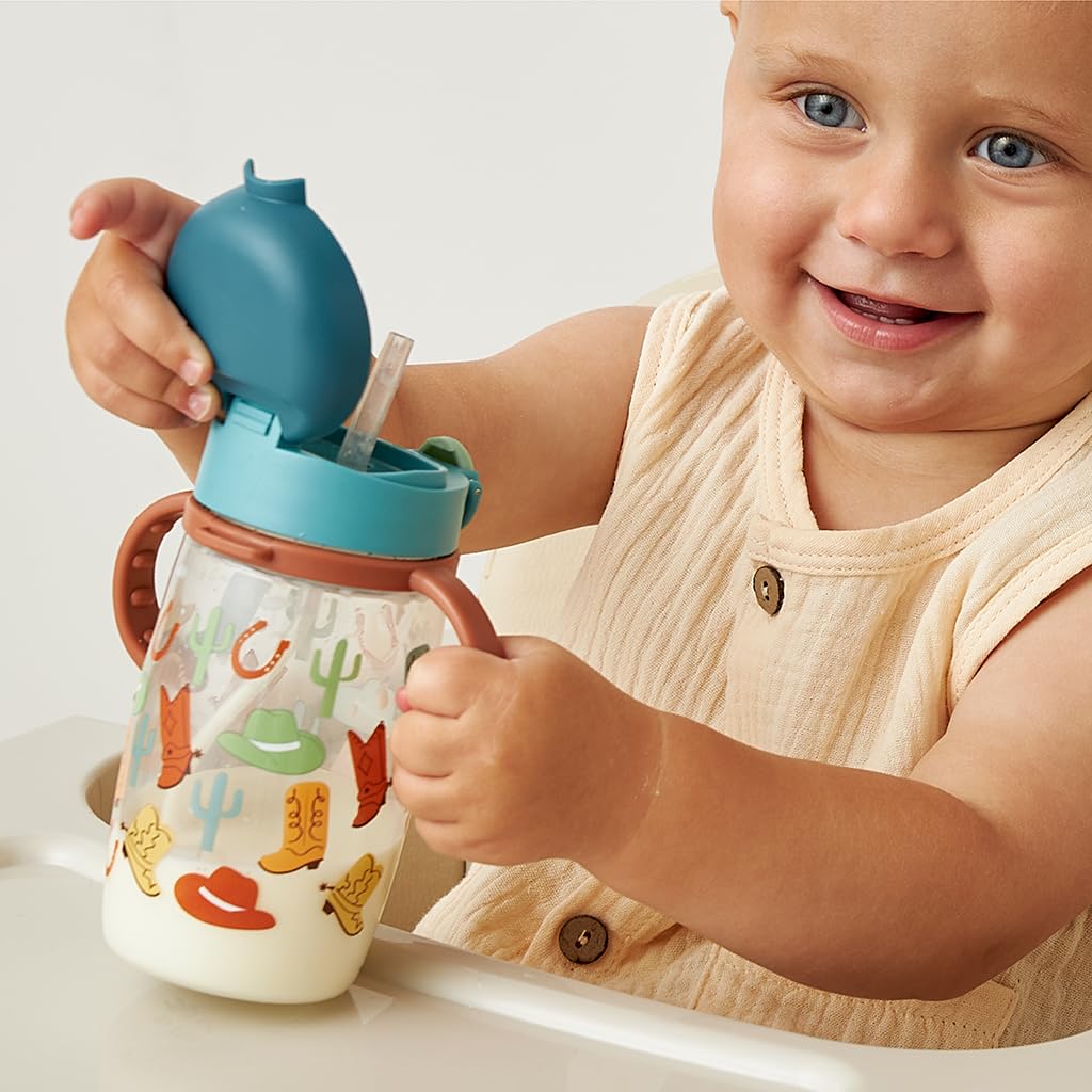 Itzy Ritzy Sippy Cup for Toddlers w/Weighted Silicone Straw 13oz (Western)