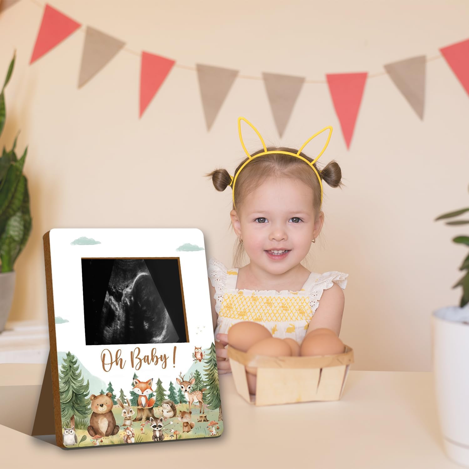 ALodr Woodland Baby Shower Decorations, Woodland Baby Shower Sign Picture Frame, Wild Animal Party Decor for Gender Reveal, Pregnancy Milestone Keepsake, Pregnancy Announcement Sonogram Photo Frames