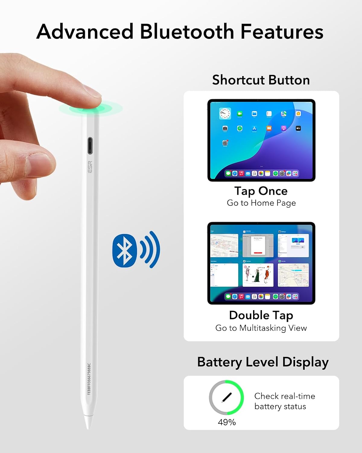 ESR Geo Digital iPad Pencil for iPad 2018-2026, Find My, Easy Shortcuts