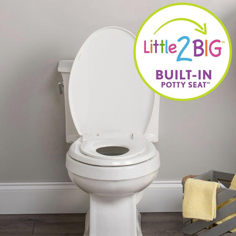 Little2Big Toilet Seat with Built-In Potty Training Seat, Slow Close, Durable Plastic, Made in USA, ROUND, White