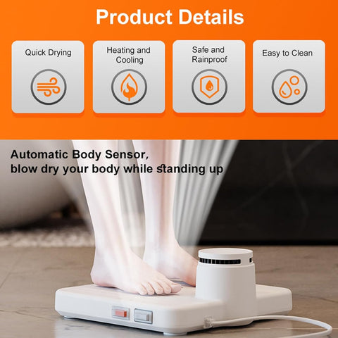 Full Body Dryer after Shower, 960W Automatic Stand-on Blow-Dryer with Constant Warm Air; Hands-Free Foot and Skin Care Blower Professional for Elderly & Family, Waterproof Grooming Heater