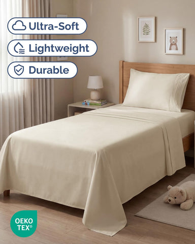 Twin Size 3 Piece Sheet Set - Comfy Breathable & Cooling Sheets - Wheat
