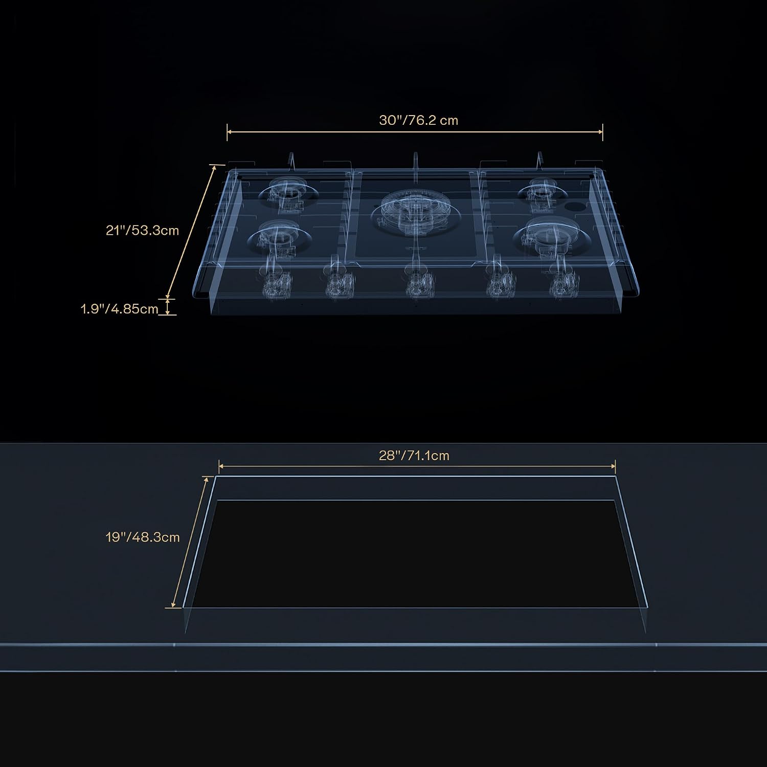 Gas Cooktop 30 Inch with 5 Sealed Burner, Stainless Steel Built-in Stovetop