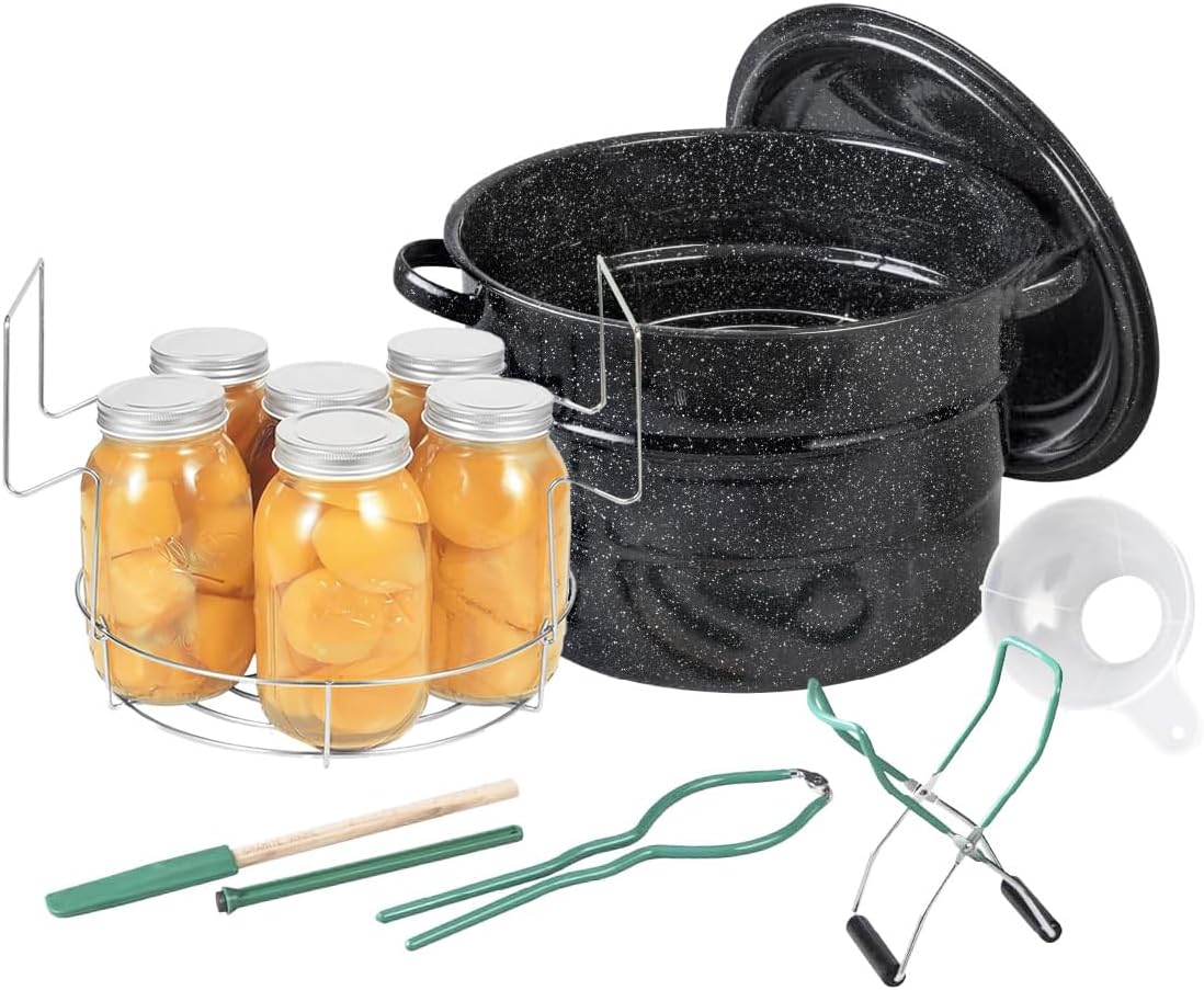 Granite Ware Canning Pot with Rack - 8 Piece Set Enamelware Water bath canner - Canning Starter Kit