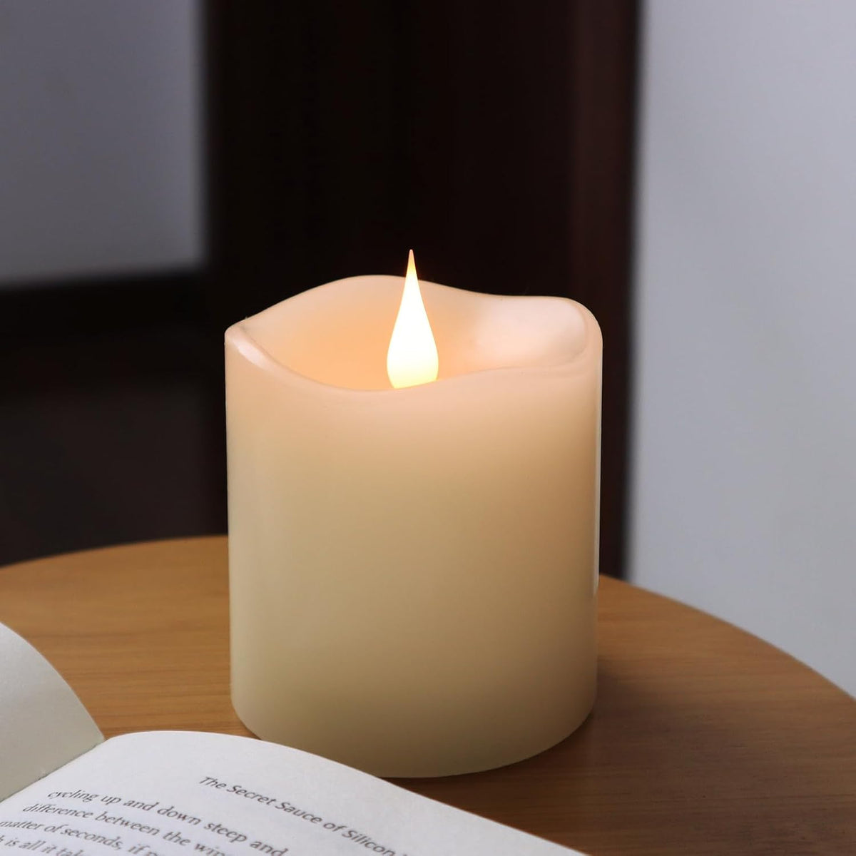 TECHLONG Flameless Candles Battery Operated with Timer, 3D Moving Flame Flickering, Last 600+ Hours Battery Candles, 3" x 3" Ivory Real Wax Electric LED Candle for Wedding Party Decorations