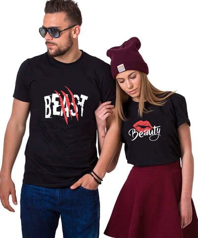 Beast Beauty Matching Couple T-Shirts for Husband & Wife, Pure Cotton Matching T-Shirt for Lovers (Pack of 1)