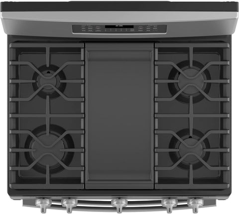 GE JGBS86SPSS 30" Free-Standing Gas Double Oven Convection Range 5 Sealed Burners, 6.8 Cu. Ft. Total Capacity, Dishwasher Safe Continuous Cast Iron Grates, Steam Clean